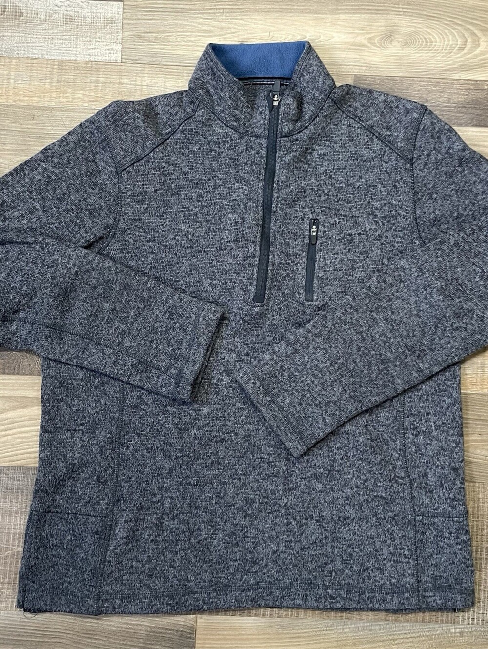 Woolrich 1/4 Zip Pullover Fleece Sweater Men’s Large Gray Blue Trim Outdoor L/G